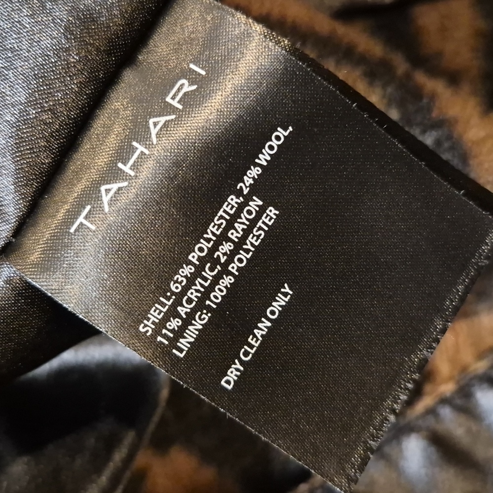 Tahari Black & Brown Wool Blend Lined 1 Button Zebra Print Midi Coat Pockets XS - Picture 8 of 9